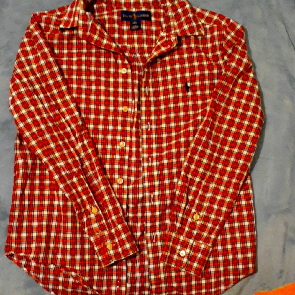 Kids Ralph Lauren boys red plaid long sleeve button up shirt
